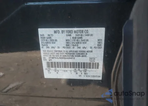 2024 Ford Edge Sel из США, поврежденный, VIN 2FMPK4J95RBA09412